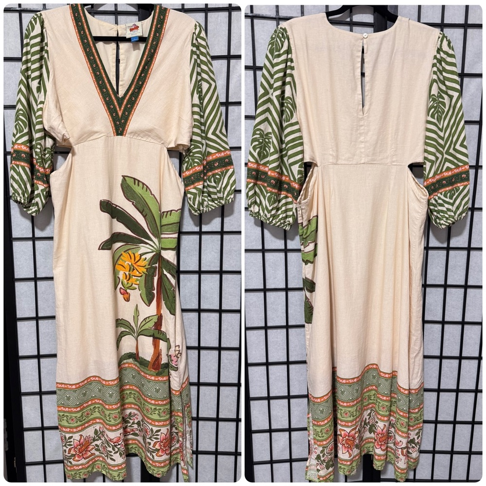 Farm Rio x Anthropologie Palm V-Neck Midi Dress size XL - Picture 4 of 14